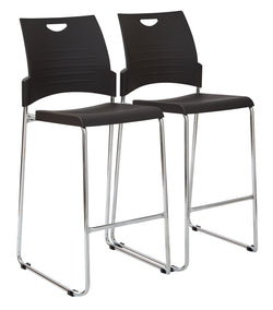 Tall Black Stacking and Ganging Chair with Plastic Seat and Back with Chrome Frame 1