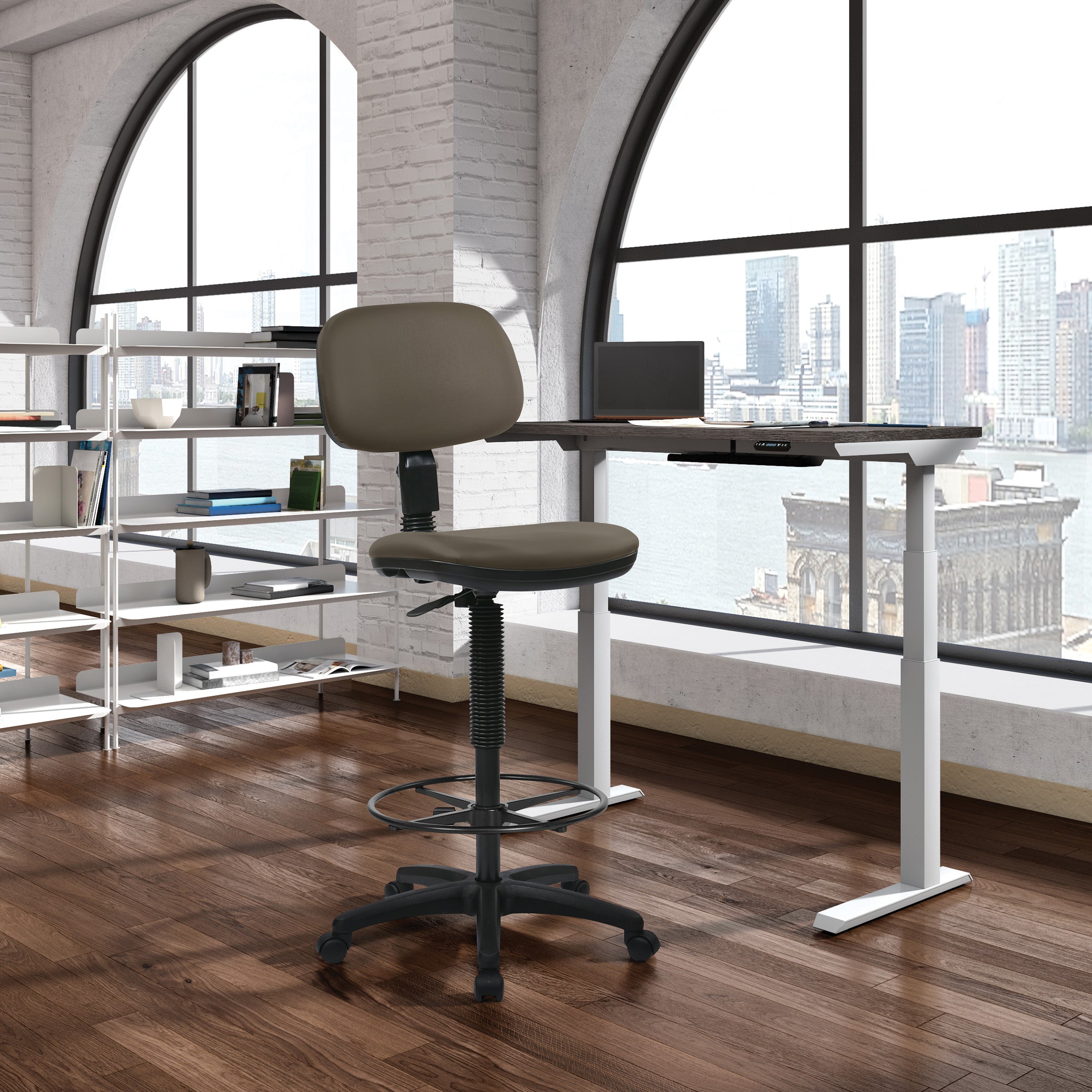 Sculptured Seat and Back Custom Dillon Fabric Drafting Chair