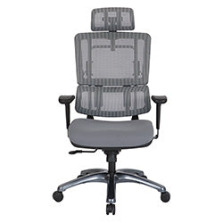 Vertical Grey Mesh Back Chair with Titanium Base with headrest
